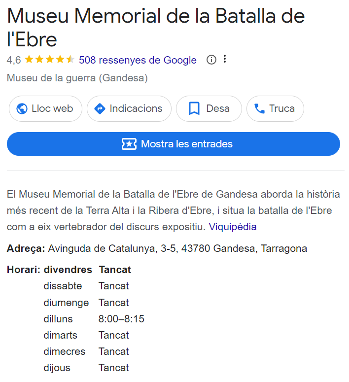 ArnauTordera's tweet photo. El meu repte vital actual és aconseguir fer el mateix horari que el Museu Memorial de la Batalla de l'Ebre. @etfelicitofill https://t.co/tya2mOFiJ6