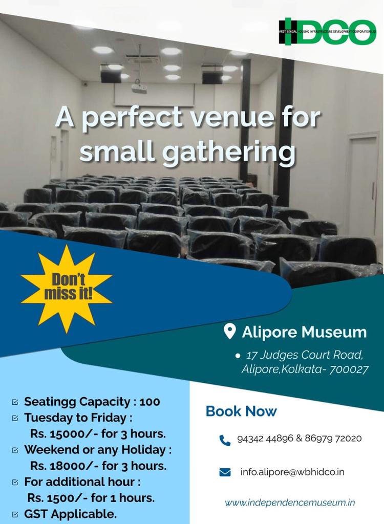 wbhidco_ltd's tweet photo. Discover the charm of Alipore Museum Auditorium!
Ideal for intimate gatherings with a seating capacity of 100, it offers a perfect blend of elegance and affordability. Call 9434244896& 8697972020 to book now!
#aliporeauditorium #eventvenue #aliporemuseum #alipore #booknow #venue https://t.co/fIapnia3Q0