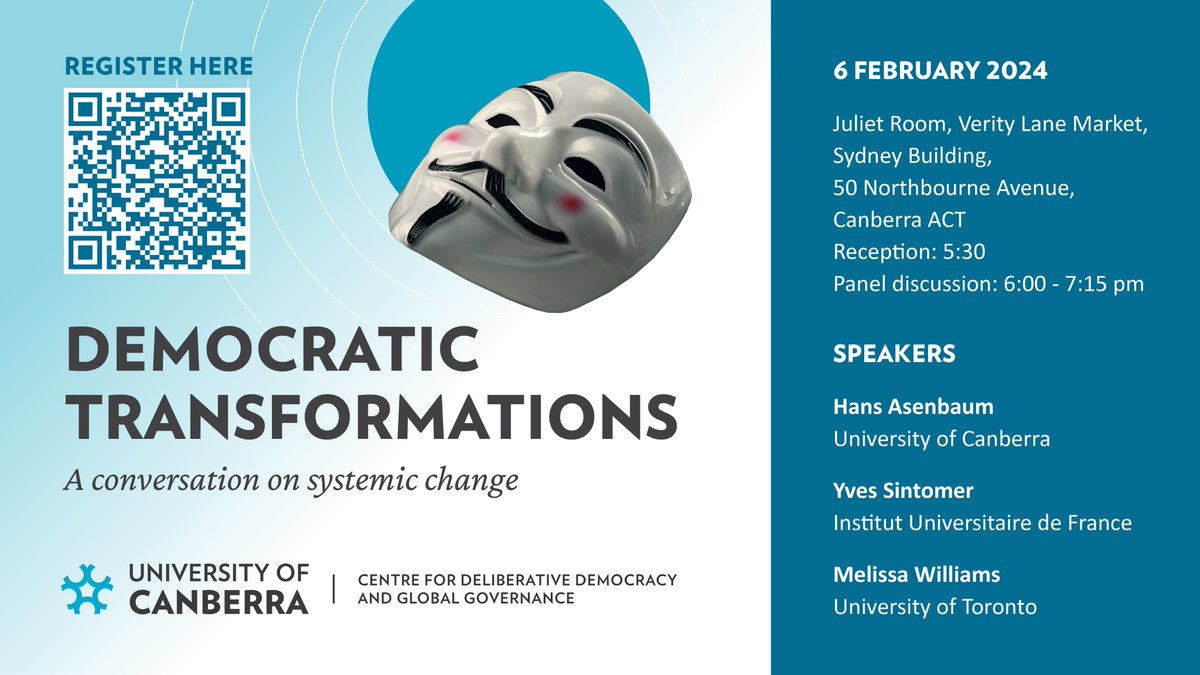 DelDemUCan's tweet photo. How can randomly selected citizen bodies, decolonising and anti-racist action, and listening to nature and nonhumans can transform democracies today?

Join us in our first public event this year. In-person only #Canberra 

REGISTER HERE 👇

https://t.co/rblZZPwQT7 https://t.co/B9Mrr4A032