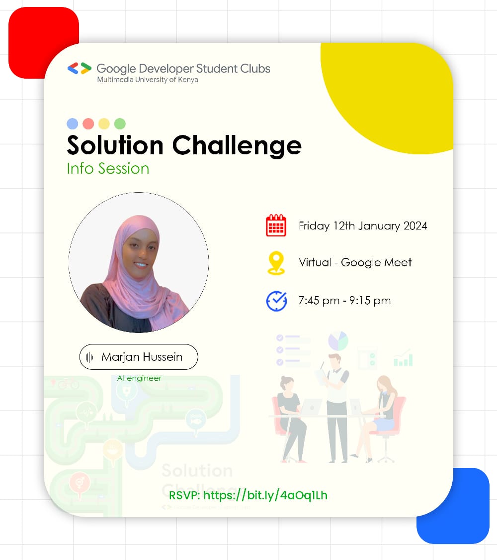 🎉 Solution Challenge Info Session! 🚀
Date: Jan 12th, 2024
Time: 7:45 pm
Location: Google Meet.
How do you feel about an opportunity to explore creativity and tech while shaping the future? And possibly winning a cash prize! Exciting, right?

🌐RSVP here: bit.ly/4aOq1Lh