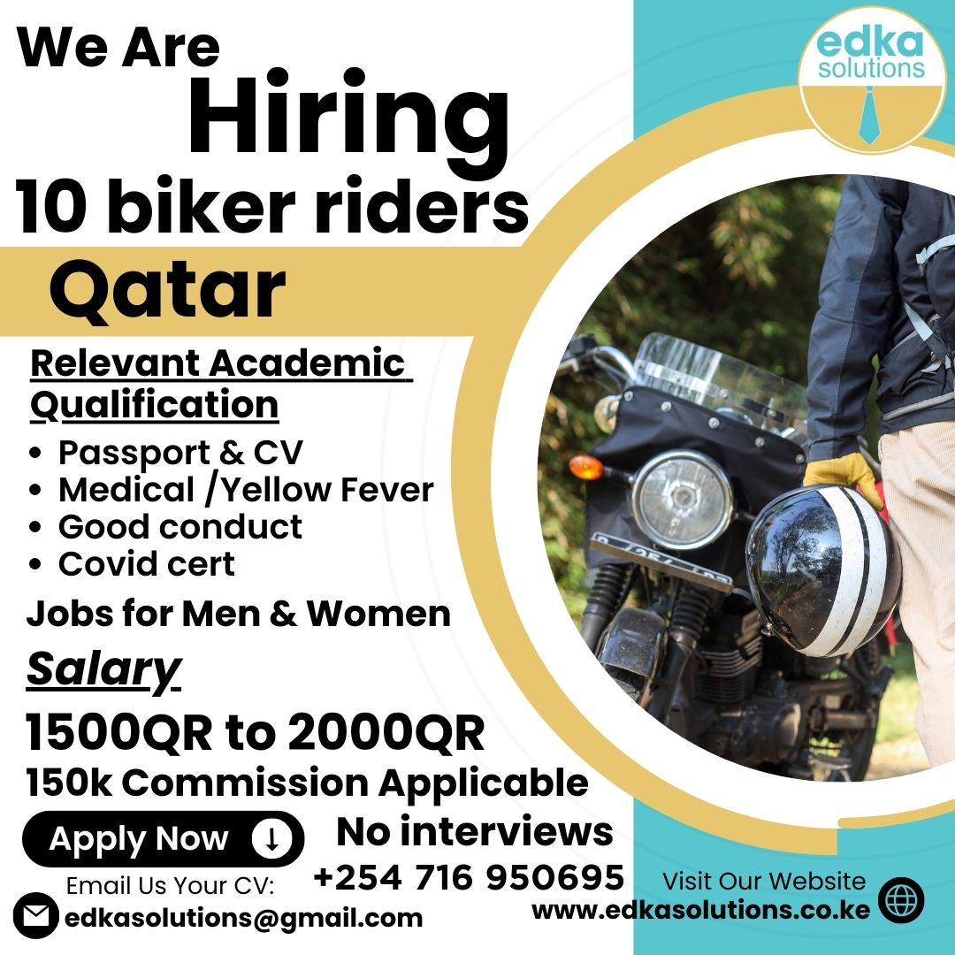 EdkaSolutions's tweet photo. we have the perfect opportunity for you! We are currently hiring skilled and enthusiastic bikers to join the dynamic team in Qatar.
#statehouse #Kairo #Yemen #sheis26 #Russia #Iran #sonko #NSSF #Qatar #HIRINGNOW https://t.co/37u5ry3uMu