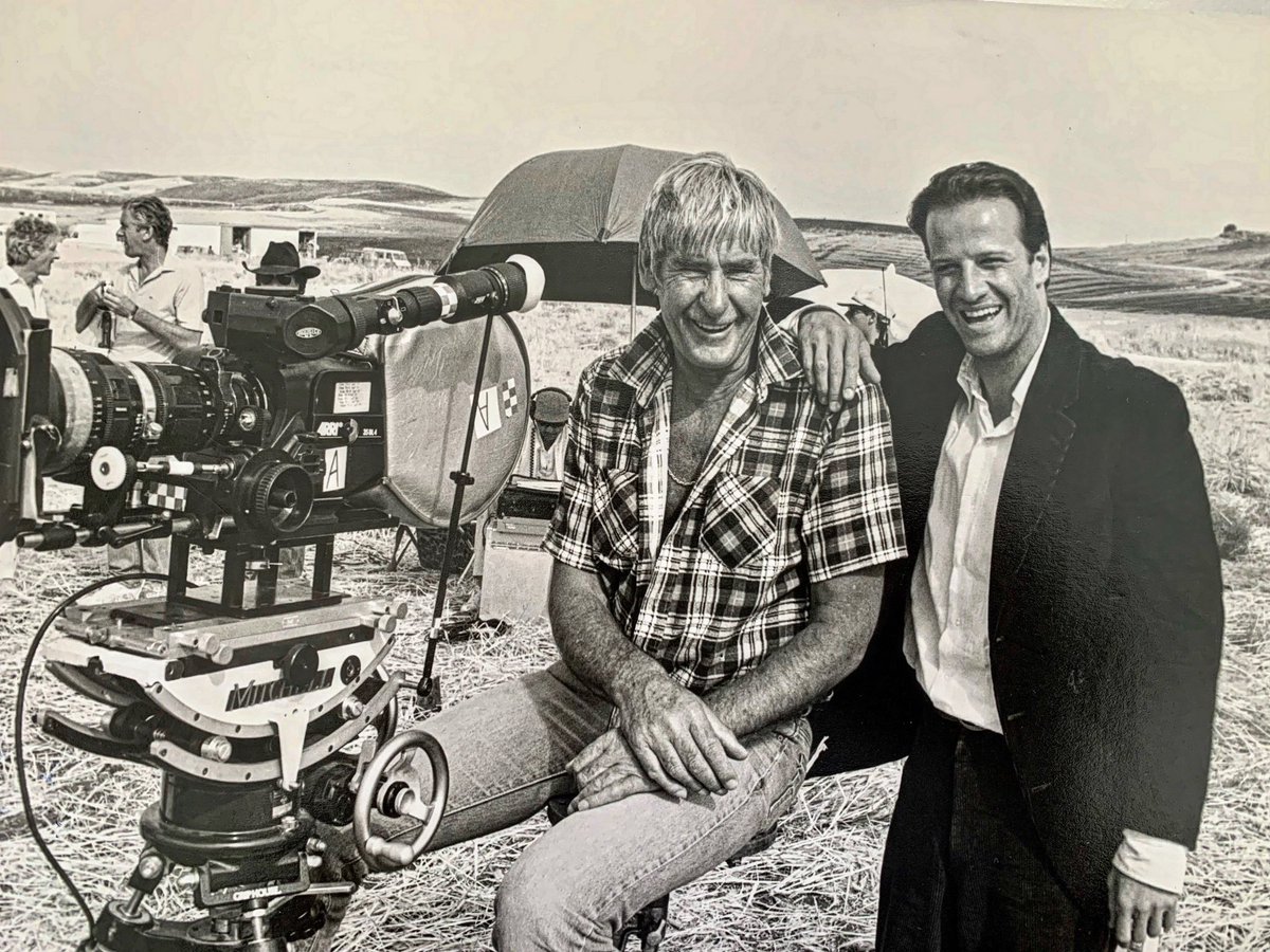 Happy Birthday Alex Thomson BSC. ❤️🎂🍾🥂🎬🎥❤️ Would’ve been 95 today! Seen here with Christopher Lambert on the set of The Sicilian in Sicily in 1986 🇮🇹☀️In the BG L-R are the legends Michael Stevenson, Brian Cook and Michael Cimino in the black stetson.❤️ @BCineMag @BSCine