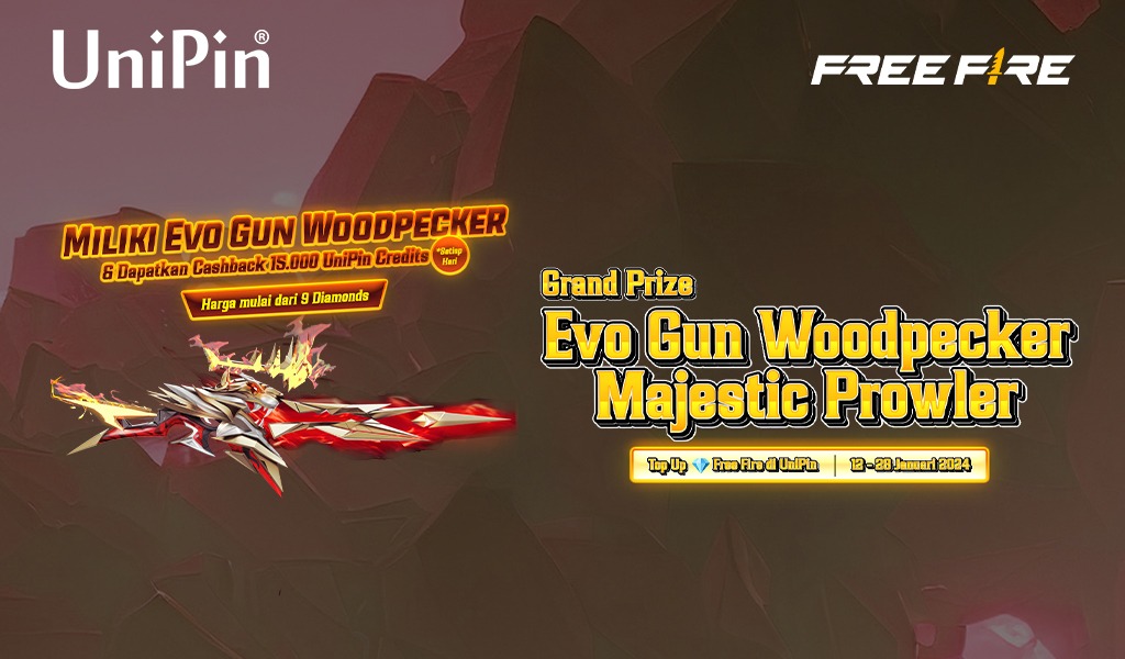 UniPinIndonesia's tweet photo. Survivors kini bisa dapat Evo Gun Woodpecker-Majestic Prowler + Cashback sampai 15.000 UniPin Credits setiap hari hanya dengan top up 9 diamonds! Serbu sekarang!

https://t.co/nYIQXOnhr6

#UniPin #EvoGun #FreeFire https://t.co/HlIKbkleTI