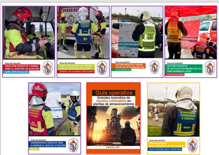 La colección de Mando entera: Jefe de Dotación, Jefe de Grupo, Oficial de Intervención y Puesto de Mando Táctico de Bomberos.

Y se completa con las Guías de MAPSIT, de Líquidos Inflamables y de Riesgo Químico.