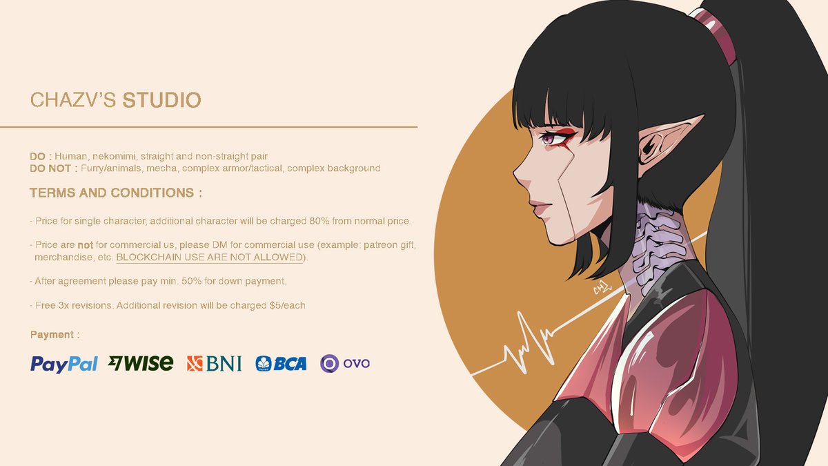 _Chazv's tweet image. ⭐ COMMISSION PRICELIST ⭐

Hello, I'm back with updated TnC and price list. My DM always open for collab and questions

Thank you so much for your continuous support and I'm looking forward to work with you