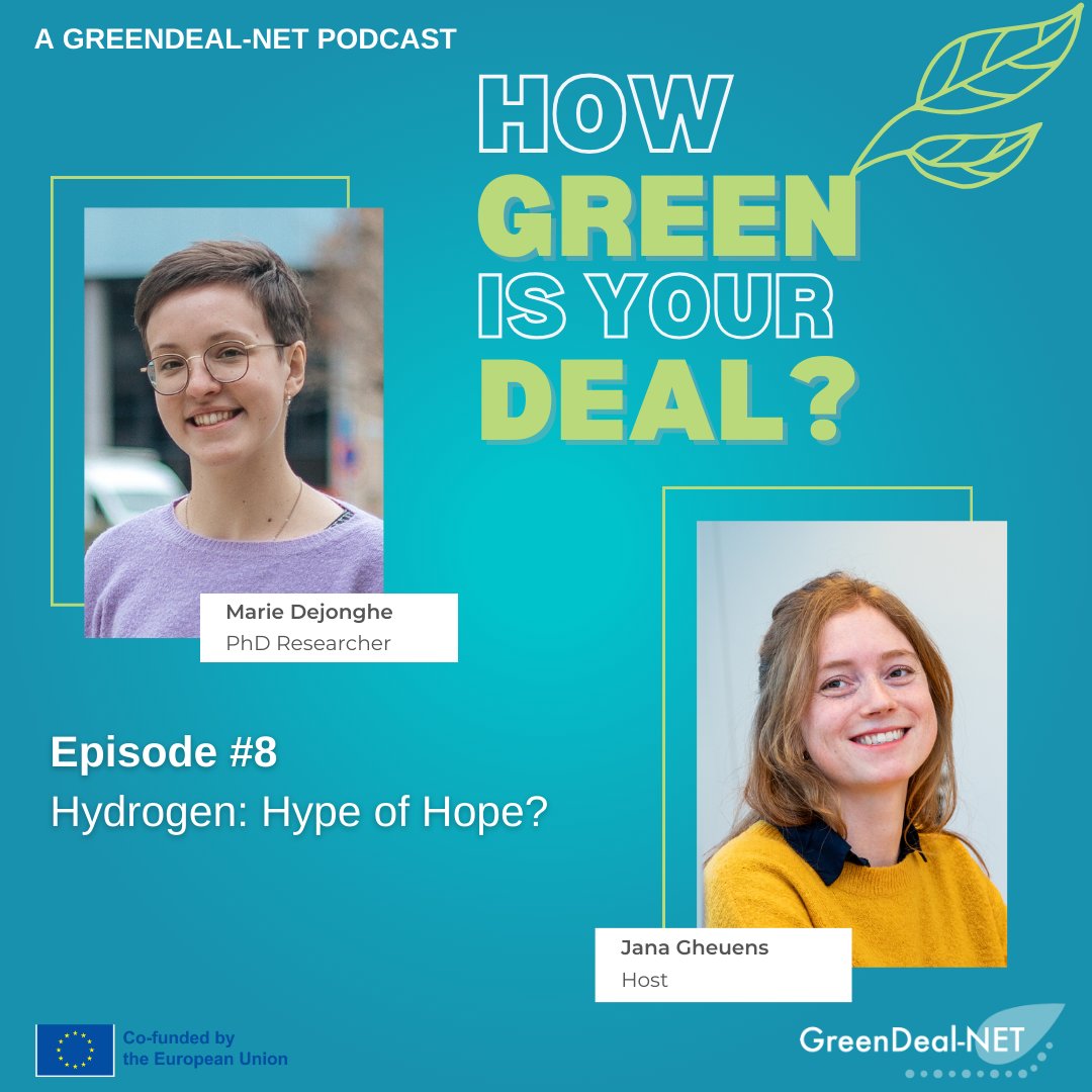 💧Is hydrogen the key to a sustainable future? 
🎙️ Join @42MarieDejonghe  &amp; @GheuensJana as they discuss the potential of hydrogen, its role in sustainable energy &amp; the EU's green transition.
🎧 Listen to our latest #HowGreenIsYourDeal podcast episode. 👉 greendealnet.eu/podcast-8-Hydr…