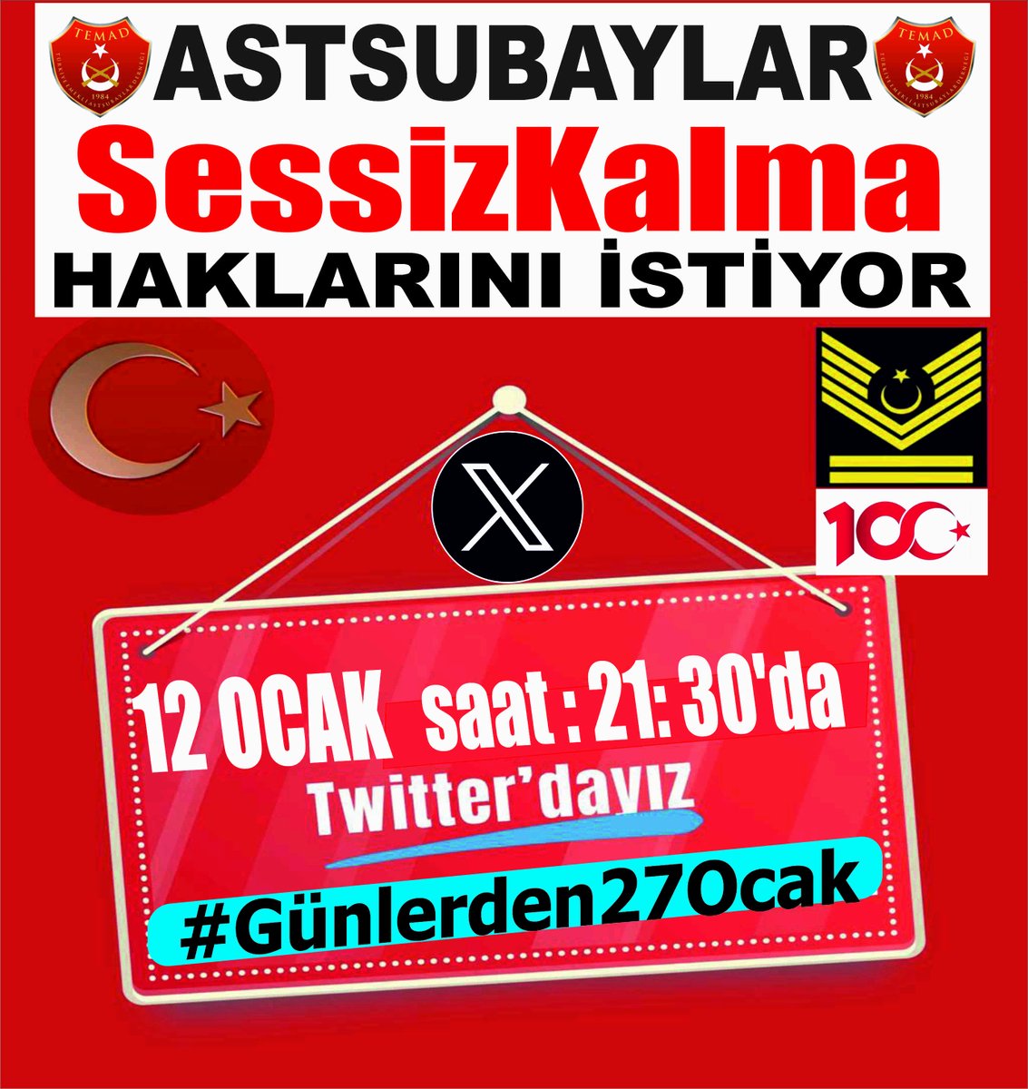 nevzatyuksel2's tweet photo. #Günlerden27Ocak Ankara  #AstsubaylarAnkaraya
Ankara’da yaşayan Silah arkadaşlarımız Emekli Astsubaylar sessiz kalamazsınız…?#SessizKalamazsınız
27 Ocak 2024 Cumartesi Saat: 13:00 sayısal çoğunluk sağlanmalıdır..
#AststubaylarNeİstiyor 
#GüçlüOrduGüçlüTürkiye
Tüm Emekli Astsubay Silah Arkadaşlarımızı davet ediyoruz. Sessiz Kalamazsınız...?
#Cumhuriyetin100YılındaAstsubaylar
#TazminatHakkımız #AsbMyoFakülteOlmalı #LisansHakkımız 
#AstsubaylaraAdalet 
#AstsubaylarTekYürek 
#AstsubaylarHuzursuz
#Astsubaylar 
#GüçlüTemadGüçlüAstsubay 
#AstsubayınaSahipÇık #MsbAstsubayınaSahipÇIKmadı #AstsubaylarRahatsız #AstsubayÇalıştayıOlmalı  
Silah Arkadaşlığı Savaşta, Barışta Her zaman Her yerde Türk Silahlı Kuvvetleri'nde Astsubaylık Statüsü   Astsubay Meslek Yüksek Okulları Çağın gereği eğitim seviyelerini yükseltmek ve lisans seviyesine çıkarılmak zorundadır.....
@asbcalistayi

@RTErdogan

@ErbakanFatih

@Pesdiyenasb

@akbasogluemin

@DurgenBeyhan

@erkanakcay45

@eczozgurozel

@Akparti

@rprefahpartisi

@csgbakanligi

@isikhanvedat

@TSKGnkur

@tcsavunma

@DurgenHamza

@CHPMuratBakan

@temadankara

@MustafaKCRN

@FahrettinBagri

@sener7795

@Sbtd_akigo

@TuncbilekN

@mrtks76

@duman_duman2

@basbugcoskun

@ismailhpekin

@meteyarar

@ahakanbayrakci

@gkayis

@abdullahagar2

@drmaydin

@gecehabercisi

@ekremacikel

@dhainternet

@ihacomtr

@anadoluajansi

@ProfDemirtas

@ugurdundarsozcu

@Deniz_Zeyrek

@cuneytozdemir

@avidrissahin

@gazetesozcu

@sosyologserin

@zorlu77

@drfatihcam

@oktayyildirim__

@YankiBagcioglu

@AliYerlikay

@LeventUlucan1

@tecrubelitankci
