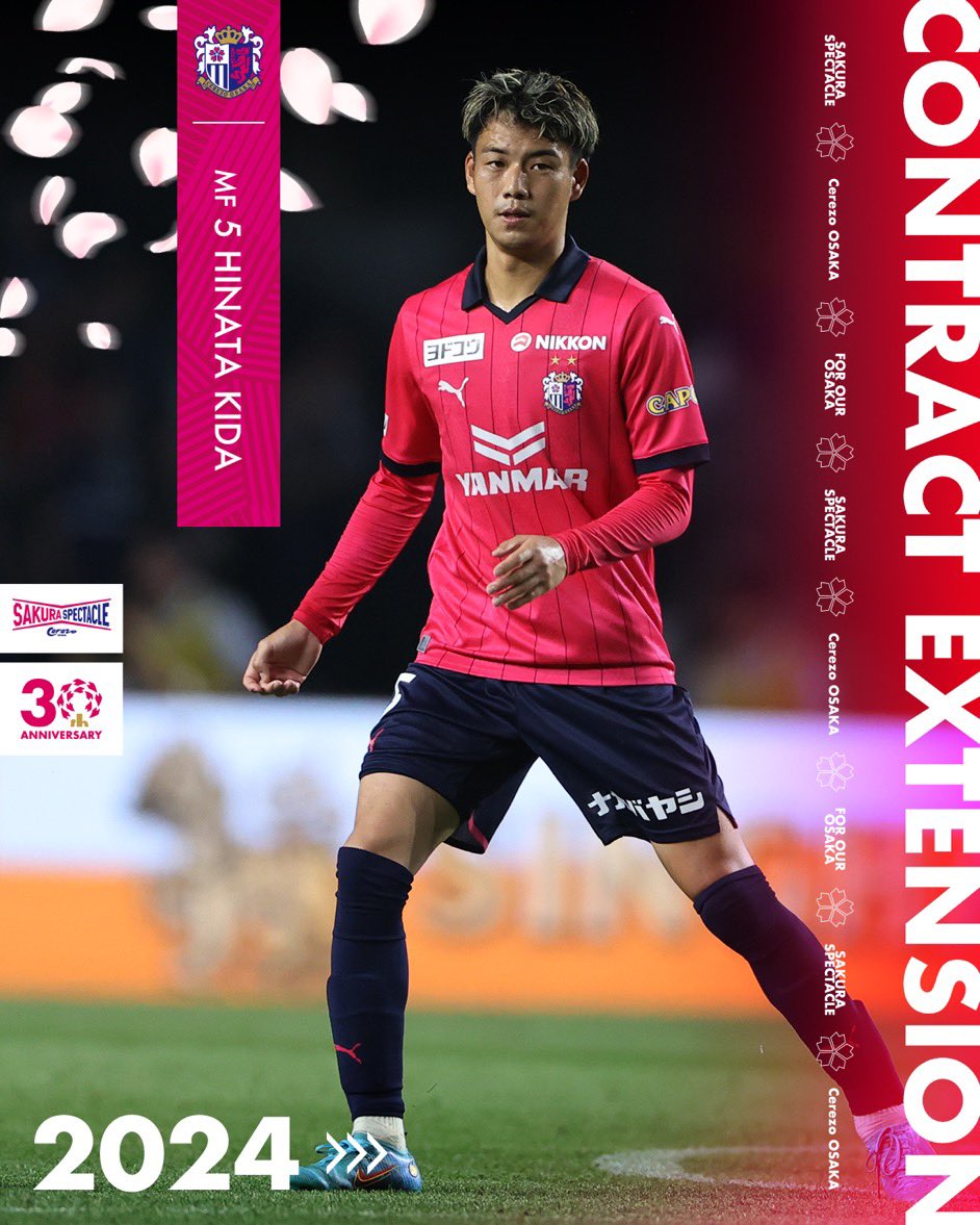J1LeagueEU's tweet photo. #J1League contracts renewal ☑️
#Cerezo #Osaka announced the renewal for season 2024 of the following players:
MF Hinata #Kida
FW Jordy #Croux
FW Shinnosuke #Kinoshita https://t.co/4jnyjwmq33