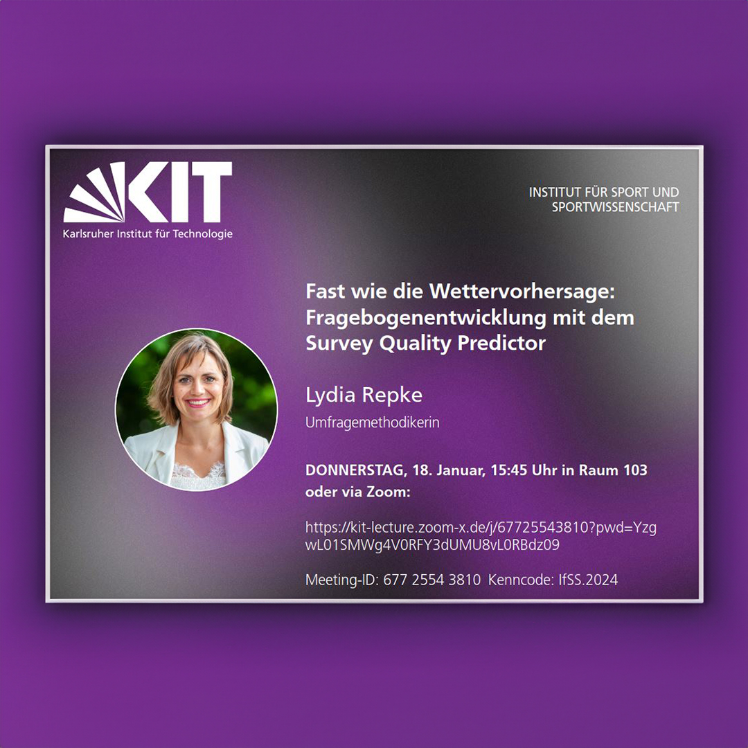 GESIS @gesisorg.bsky.social (@gesis_org) on Twitter photo #SQP #Vortrag
Fast wie die Wettervorhersage: #Fragebogenentwicklung mit dem #SurveyQualityPredictor
Am Do, 18. Januar, 15:45 Uhr wird GESIS-Kollegin <a href="/LydRep/">Lydia Repke</a> das frei zugängliche Web-Tool Survey Quality Predictor 3.0 vorstellen. #SQP #Vortrag
Fast wie die Wettervorhersage: #Fragebogenentwicklung mit dem #SurveyQualityPredictor
Am Do, 18. Januar, 15:45 Uhr wird GESIS-Kollegin <a href="/LydRep/">Lydia Repke</a> das frei zugängliche Web-Tool Survey Quality Predictor 3.0 vorstellen.
