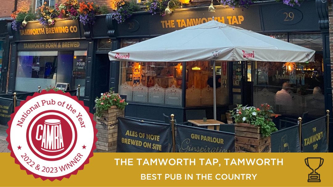 CAMRA_Official's tweet photo. 🏆 Congratulations for a second consecutive year to @TamworthBrewing in Tamworth, which has been crowned #CAMRA’s National Pub of the Year 2023!
🥇 Read the full PR here: https://t.co/QdGjiABDEQ
👉 Find more info about the Pub of the Year competition here: https://t.co/Oc47cK0IDO https://t.co/AfojA42Ukw