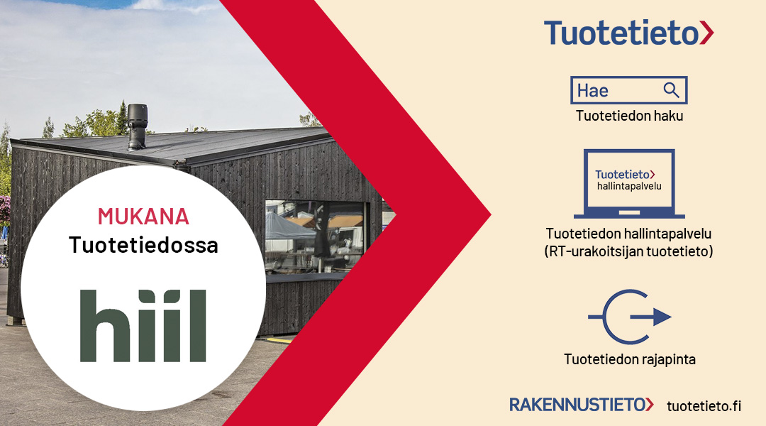 Nyt myös Hiil Oy:n tuotteet löydettävissä Tuotetiedon palvelukokonaisuudesta:⁠

✅ Tuotetiedon haulla haku.tuotetieto.fi 
✅ Tuotetiedon hallintapalvelussa (aiemmin RT-urakoitsijan tuotetieto)⁠
✅ Tuotetiedon rajapinnan kautta eri rakennusalan järjestelmissä⁠