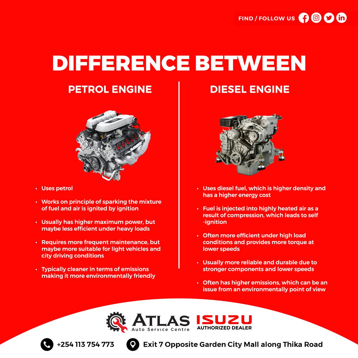 Atlasautocentre's tweet image. Dive into the engine bay and discover the key differences between these two powerhouse options🚗⚙️ From ignition to efficiency, we'll break it down so you can choose the right fuel for your ride💡🔧! #howcanwehelp #PetrolVsDiesel #EngineTalk #CarKnowledge