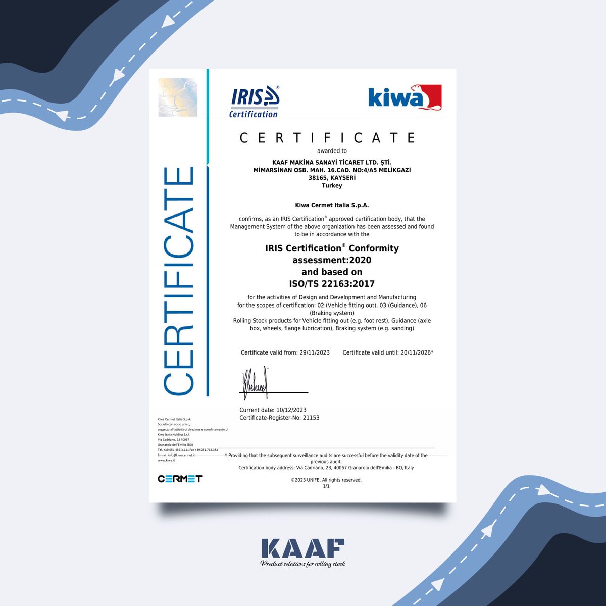 kaafrail's tweet photo. Uzun yıllardır geliştirdiğimiz müşteri odaklı, kalite öncelikli, rekabetçi ve sürekli gelişime açık kültürümüzü @IRIS_Certificat ile sertifikalandırdık.

#kaaf #IRIS #kiwa #certification https://t.co/gfPNRsGg21