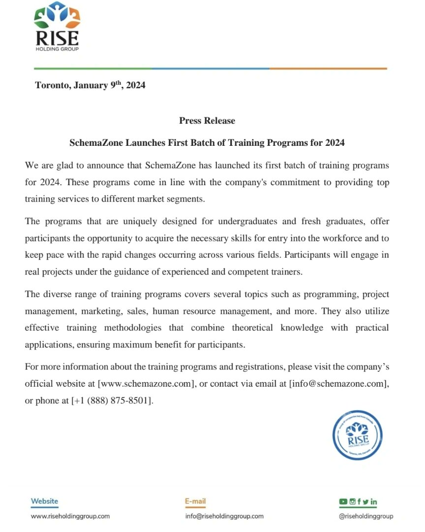 Press Release: SchemaZone Launches First Batch of Training Programs for 2024