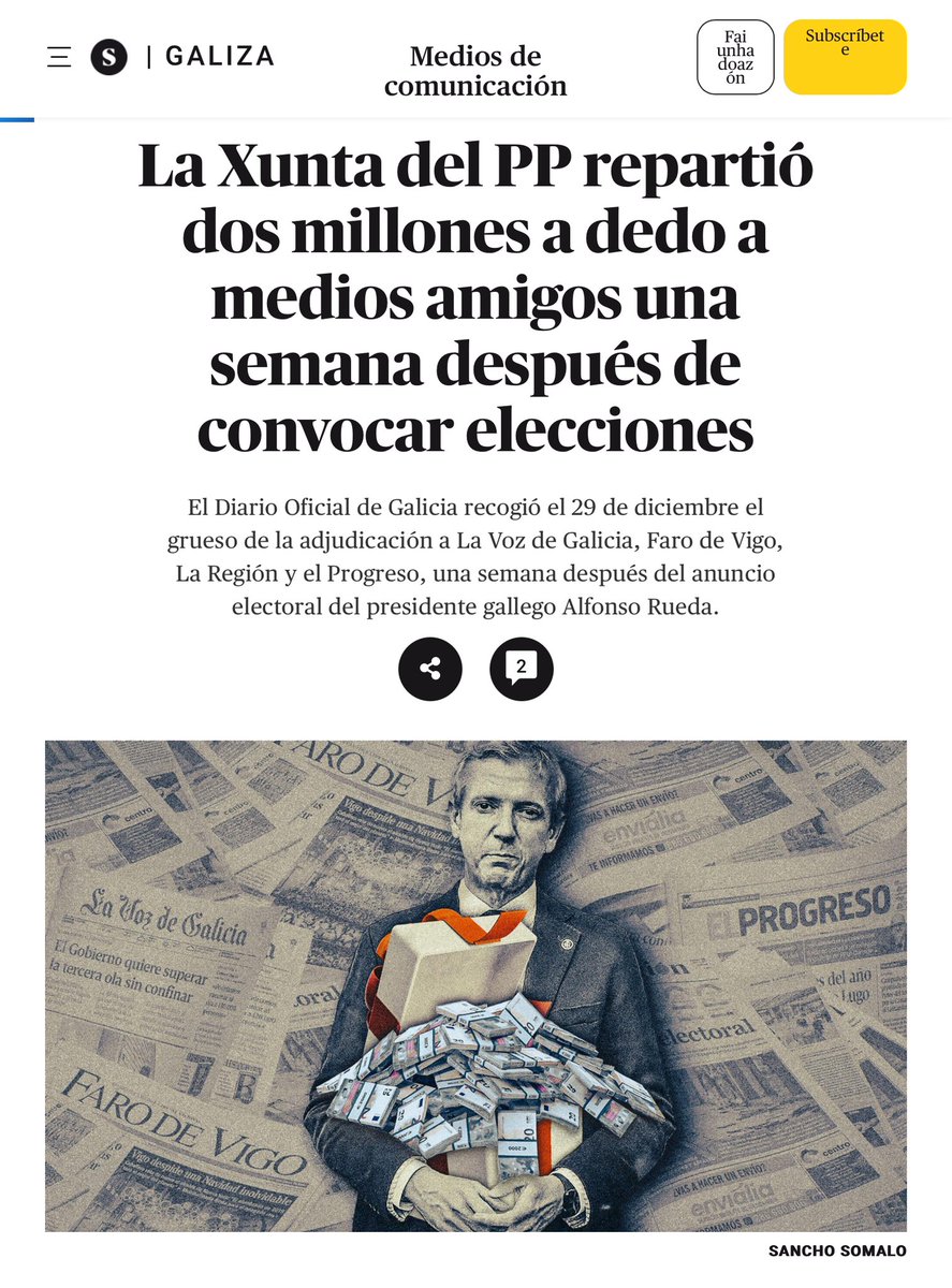 anluma99's tweet photo. En un magnífico artículo publicado hoy por Javier H.Rodriguez para el diario El Salto se evidencia con abundancia de datos la existencia de uno los instrumentos empleados por el PP para conseguir imponer desde hace años  su mayoría absoluta en Galicia: la inexistencia de una prensa y unos medios de comunicación críticos con el poder. Es la única comunidad autónoma donde este fenómeno sucede con esta alarmante dimensión