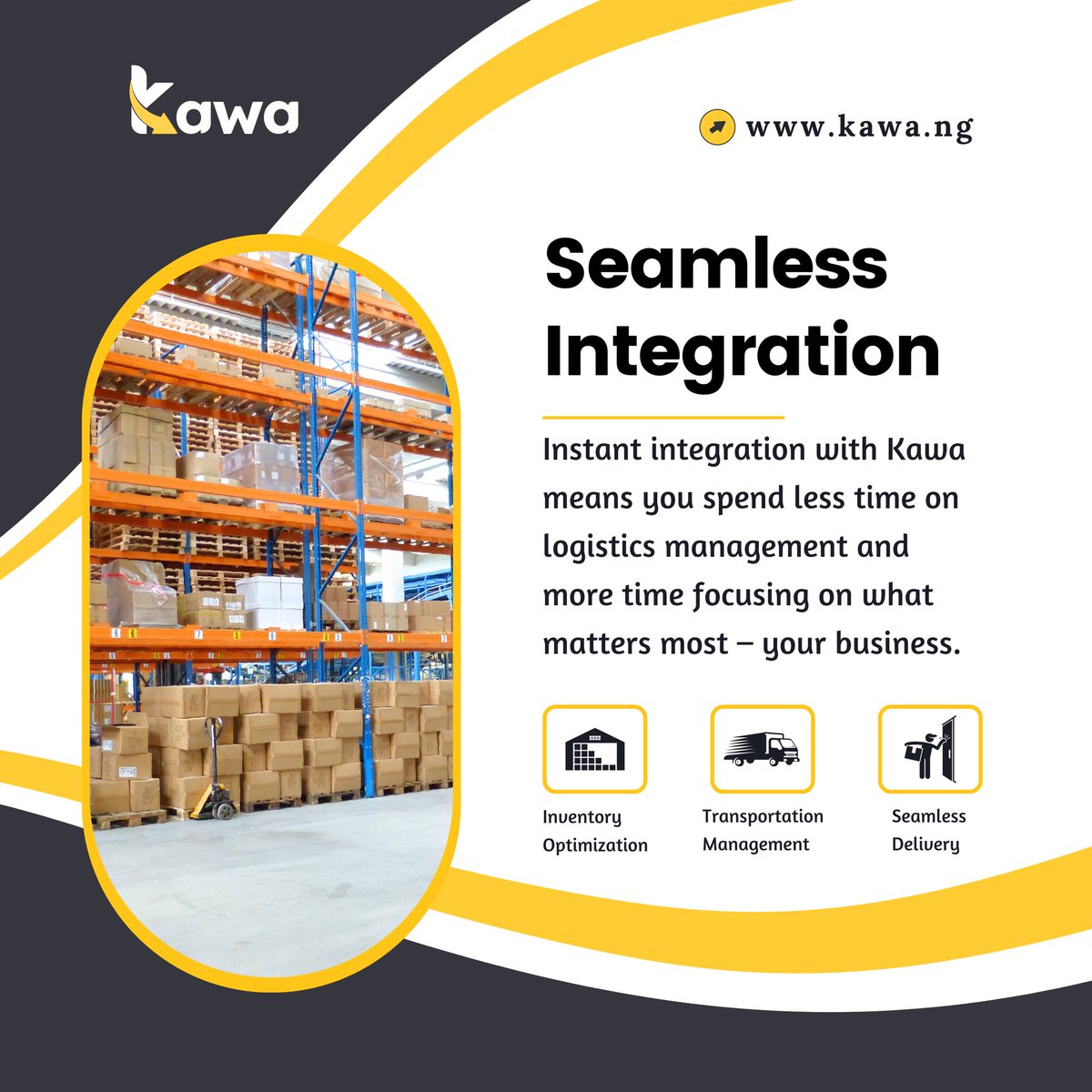 KawaSupport's tweet photo. Elevate your business by minimizing logistics hassles and maximizing your focus on what truly matters โyour success
#kawa #dispatchservice #dispatchservicesinlagos #dispatchserviceinabuja #dispatchserviceinibadan #dispatchserviceinnigeria #logisticsexcellence https://t.co/O3ullMH2nq