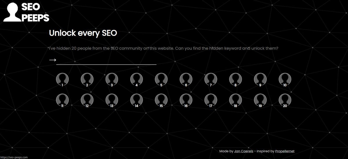 Enjoy your friday with this #SEO game I made!
Been in the works for 2 years. I hope you like it, and btw: it was <a href="/JohnMu/">John 🧀 ... 🧀</a>'s idea to highlight some ppl from the community :-)

Maybe you're in it. 1way to find out.
(hope I didn't make it too hard)

--> seo-peeps.com