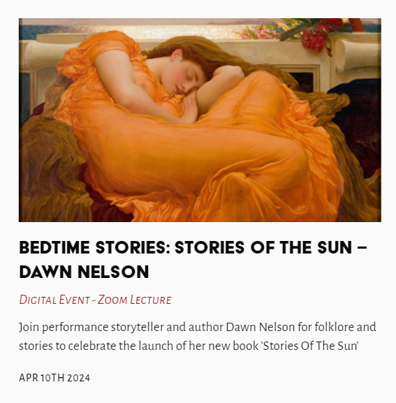 Tonight - Bedtime Stories: Stories of the Sun - Dawn Nelson #BedtimeStories #storytelling #storyteller #StoriesoftheSun #DawnNelson @TheLastTuesdayS thelasttuesdaysociety.org/event/bedtime-…