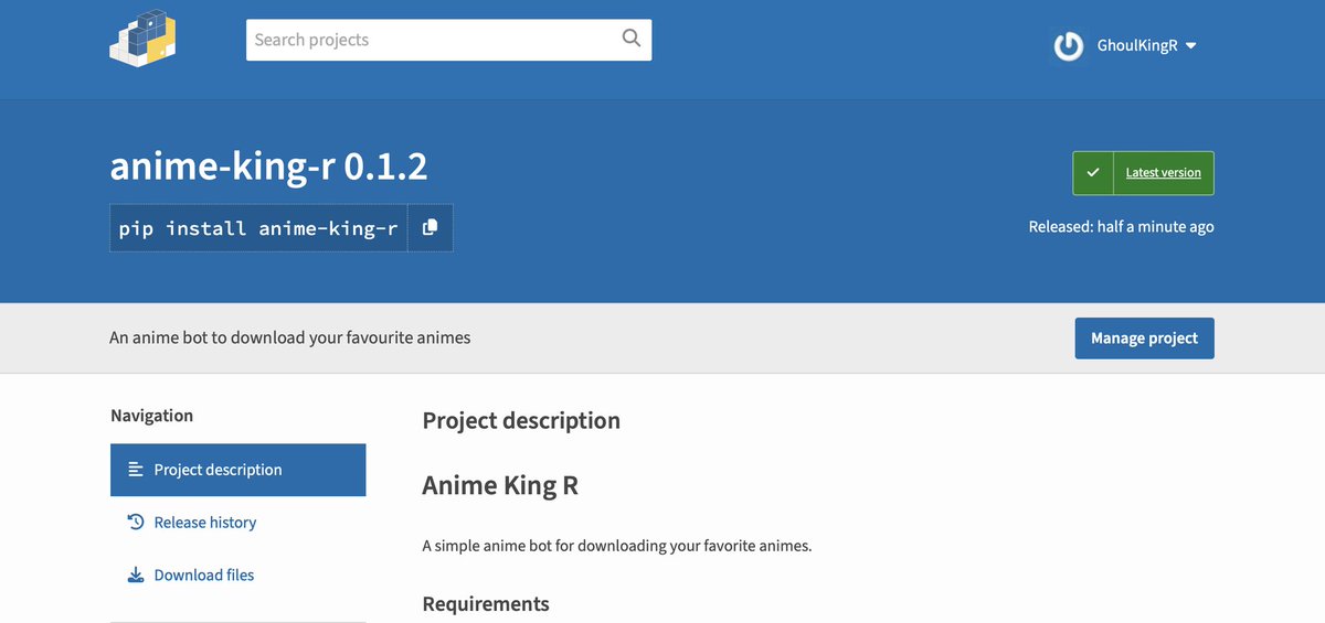 Yosh, finally got my project deployed 🤭

For someone new to the tech, I'd say I did pretty well. 

A CLI for downloading animes 🫡

pypi.org/project/anime-…