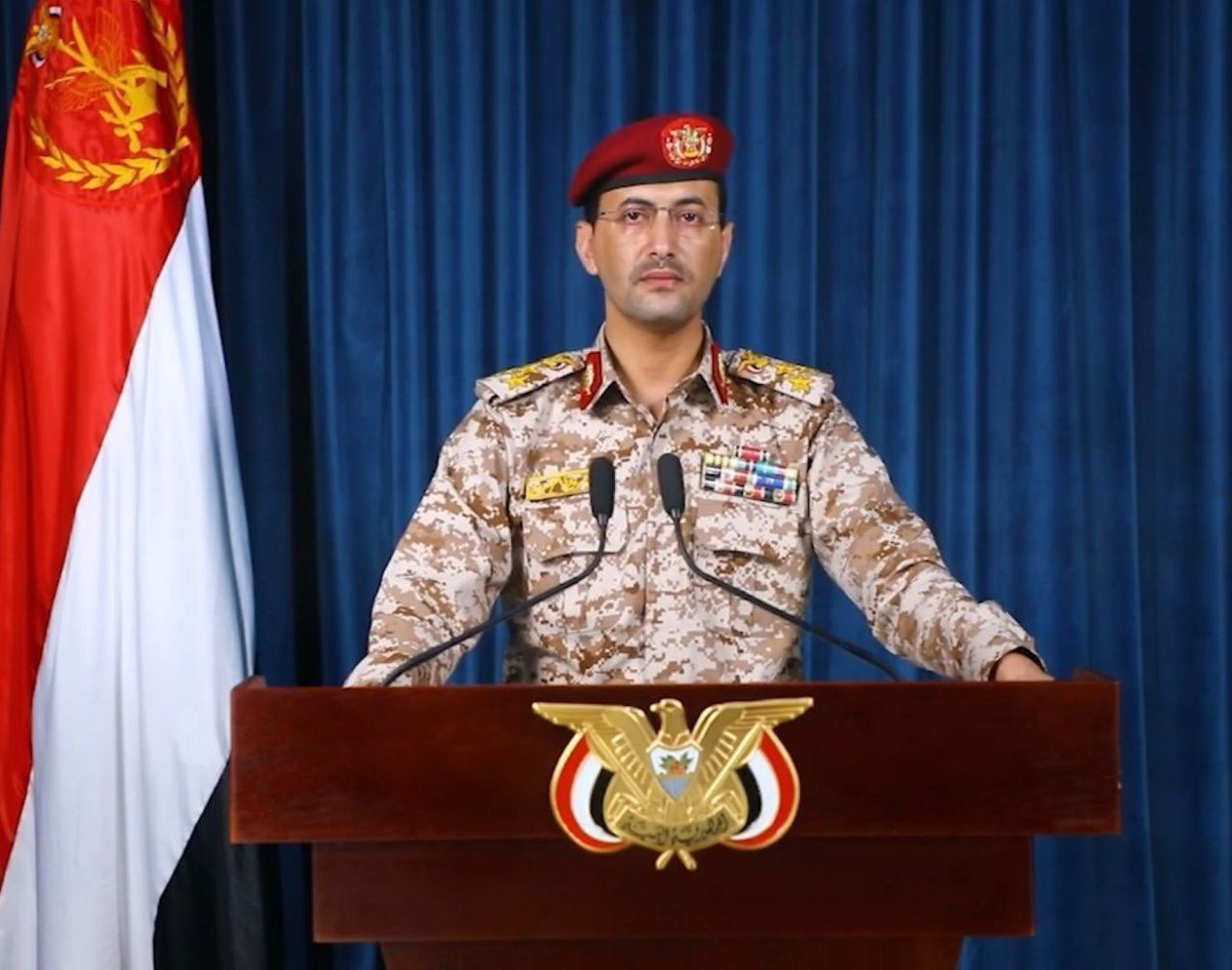 SprinterPress's tweet photo. Yahya Saree, the military spokesman of Yemen's Army:

The American-British enemy brutally invaded Yemen with 73 attacks.

We will not hesitate to target all threat positions.

This assault led to the martyrdom of 5 people and the injury of 6 others.

This aggression will not deter us from our position in supporting the Palestinian people against the oppression of the aggressors.

American and British aggression will not go unanswered and unpunished