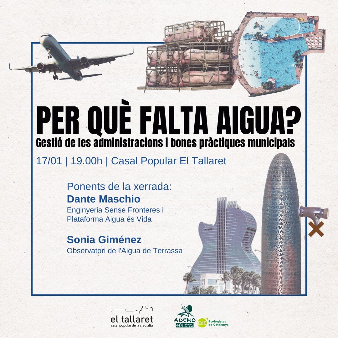 ElTallaret's tweet photo. Dimecres 17 de gener a les 19:00 farem una xerrada amb Dante Maschio d’Enginyeria Sense Fronteres i de la plataforma Aigua és Vida i amb la Sònia Giménez presidenta de l’Observatori de l’Aigua de Terrassa.
Parlant de la gestió de l'aigua 

Us hi esperem 

#ElTallaret https://t.co/9ygBNb1bmi