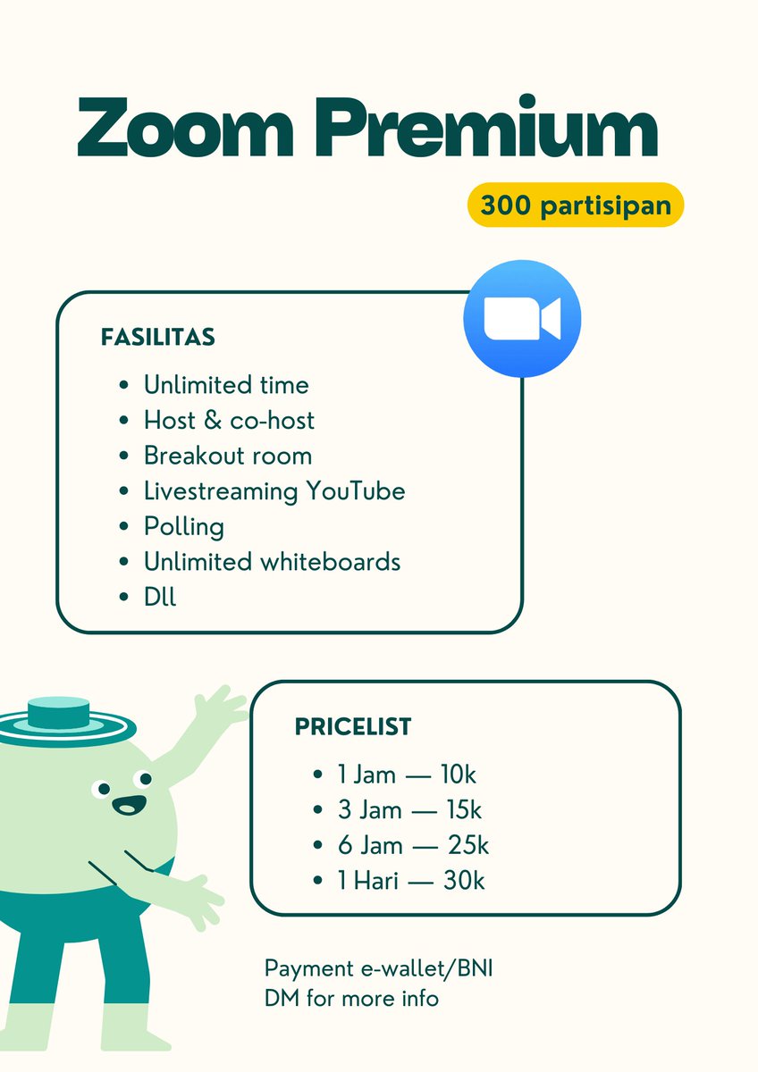 kagegenai's tweet photo. sewa zoom premium untuk 300 partisipan start from 10 ribu per jam!! durasi lain negotiable. dm for more info/klik link tele di bio yaa! ^^)

#zonauang #zonaba https://t.co/AHVqREFkTj