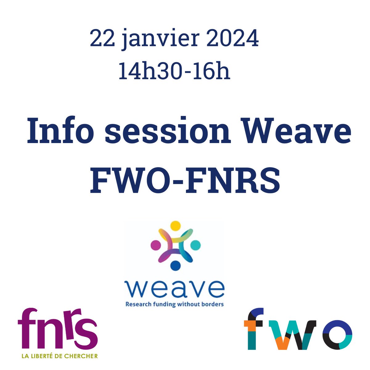 À vos agendas : le FNRS et le <a href="/FWOVlaanderen/">FWO</a> organisent un webinaire pour expliquer leur participation à l’initiative Weave le 22 janvier 2024 de 14h30 à 16h.
Inscription via ce lien : us02web.zoom.us/webinar/regist…
Plus d’infos : frs-fnrs.be/docs/Weave_Cal…