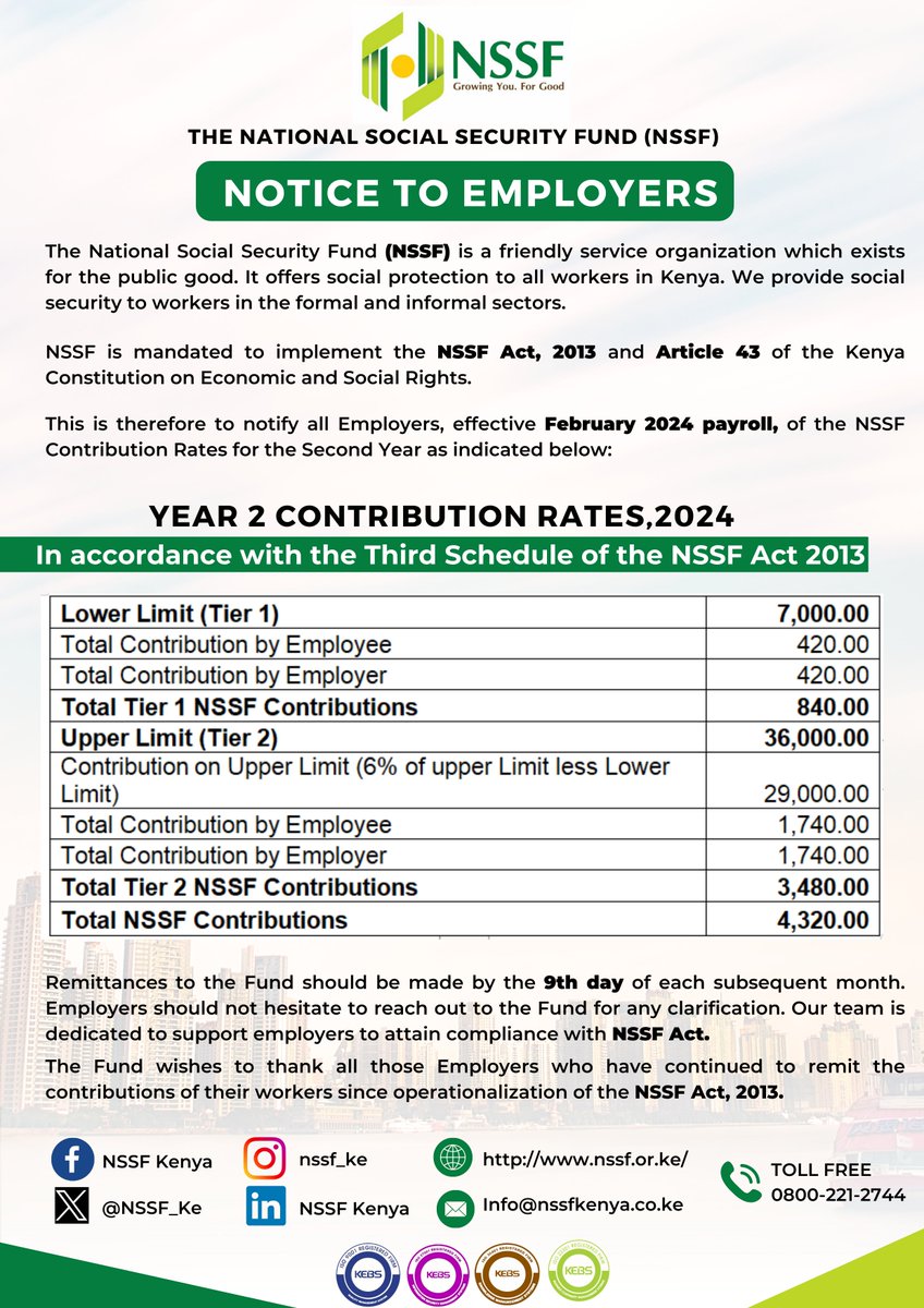 NSSF_ke's tweet photo. Notice to Employers.
#LeavingNoOneBehind https://t.co/WovC3rFECX