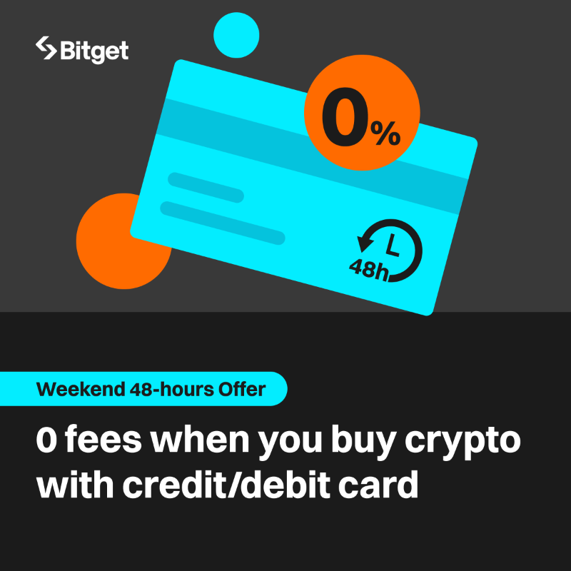 bitget's tweet photo. Weekend 48-hours Offer: 0⃣ fees when you buy crypto with credit/debit card!