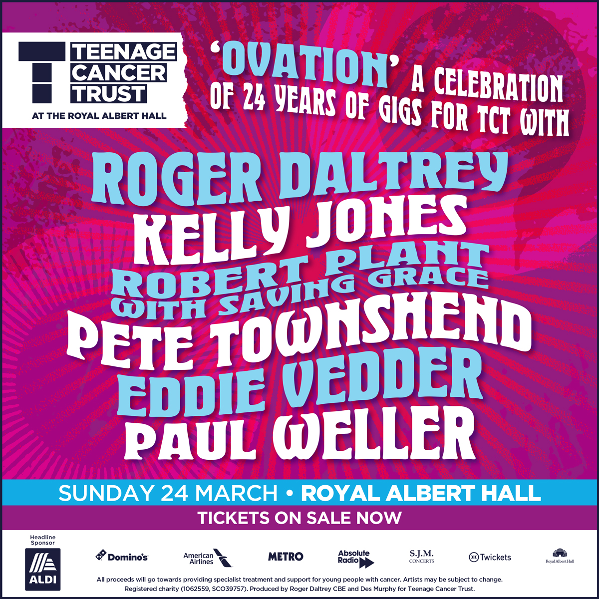 Tickets for the @TeenageCancer show on Sun 24th Mar at @RoyalAlbertHall Are on sale…. Right NOW💥! Here’s the link! 👉 tix.to/TCT2024 What a great night it’ll be! Roger Daltrey, Kelly Jones, @robertplantofficial, @eddievedder, Pete Townshend and @paulwellerHQ ❤️