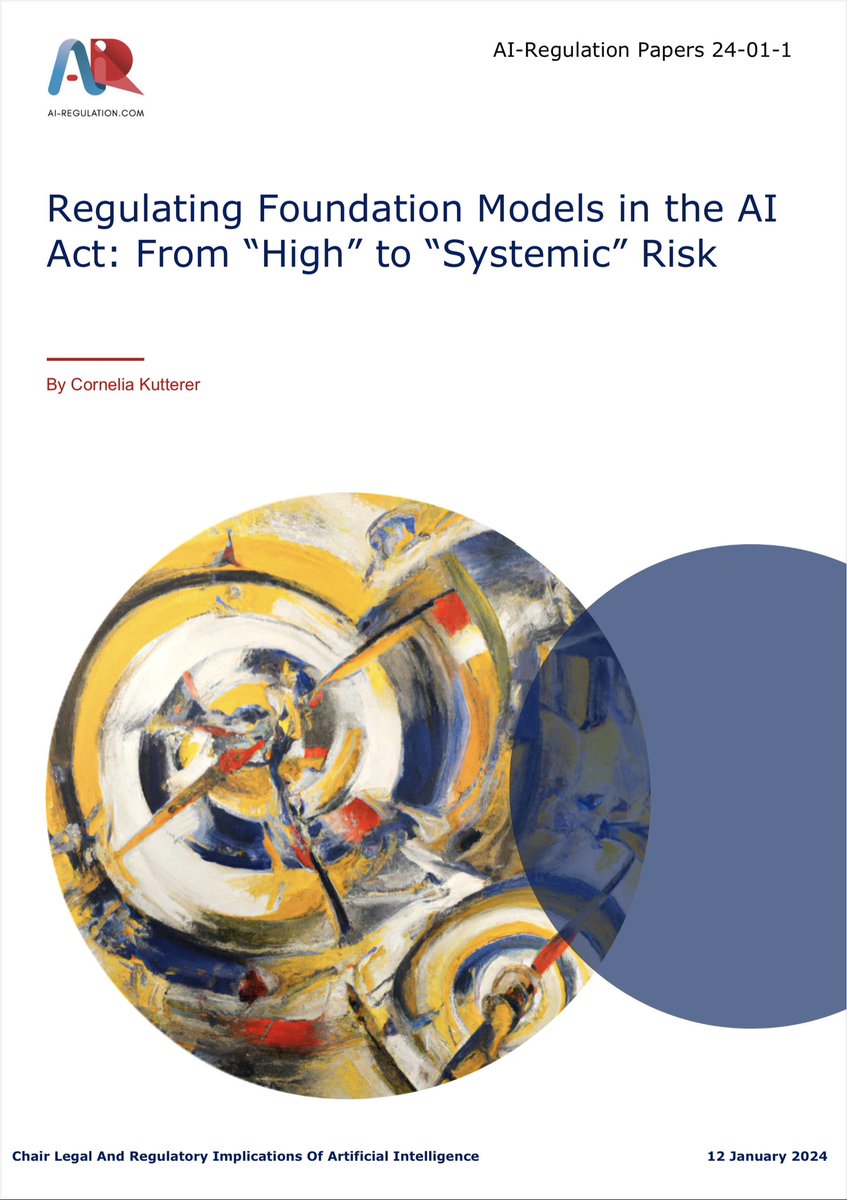 All you need to know abt regulation of #GenerativeAI in 🇪🇺 #AI Act in study by <a href="/AI_Regulation/">Chair Legal & Regulatory Implications #AI</a> <a href="/MIAI_UGA/">MIAI Grenoble Alpes</a> Senior Researcher <a href="/ckutterer/">Cornelia Kutterer</a>!  🤖📚
Concludes that there is no substantial deviation from the risk-based approach but improvements &amp; clarity are needed 
ai-regulation.com/regulating-fou…