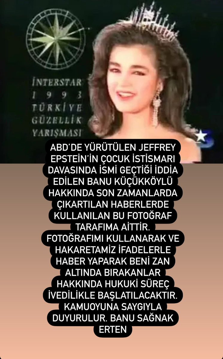 Banusagnak's tweet photo. ABD’de yürütülen Jeffrey Epstein’in çocuk istismarı davasında ismi geçtiği iddia edilen Banu Küçükköylü hakkında son zamanlarda çıkartılan haberlerde kullanılan bu fotoğraf tarafıma aittir. 
Fotoğrafımı kullananlar hakkında hukuki süreç başlatılacaktır.
Banu Sağnak Erten https://t.co/RPxANAIXmf