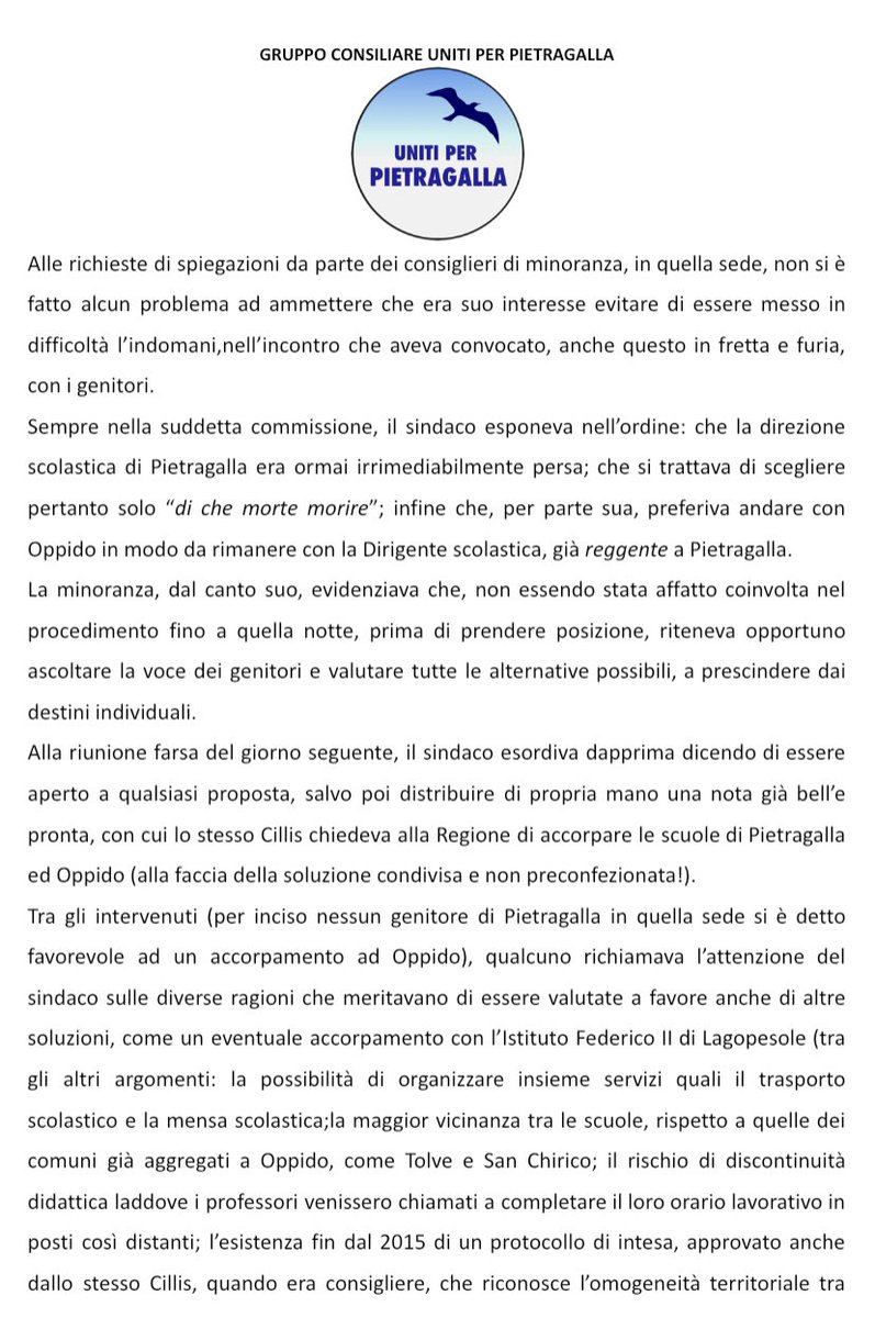 PerPietragalla's tweet photo. IL DISASTRO DEL DIMENSIONAMENTO SCOLASTICO (A SUA INSAPUTA) continua nei commenti 👇🏻 https://t.co/aotBUGHiNo