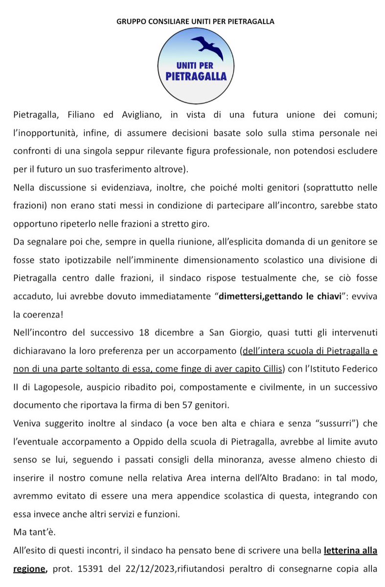 PerPietragalla's tweet photo. IL DISASTRO DEL DIMENSIONAMENTO SCOLASTICO (A SUA INSAPUTA) continua nei commenti 👇🏻 https://t.co/aotBUGHiNo