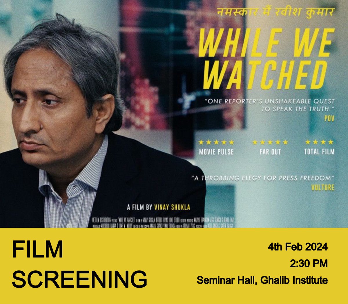 Excited to announce that we are hosting a special screening of @WhileWeWatched in Delhi. RSVP link in the comments.