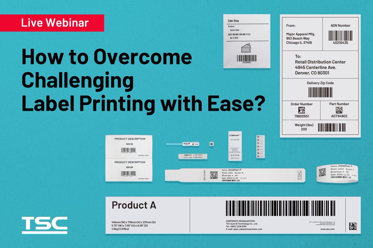 tscprintronix's tweet image. 👨‍🏫 Join our Jan 31 webinar: How to Overcome Challenging Label Printing with Ease?
Save your seat today! &amp;gt; bit.ly/3S9KsLg

Join us as we take you step by step to conquer the ever-evolving label printing demands and challenges. 

#tscautoid #desktopprinters #THDHSeries