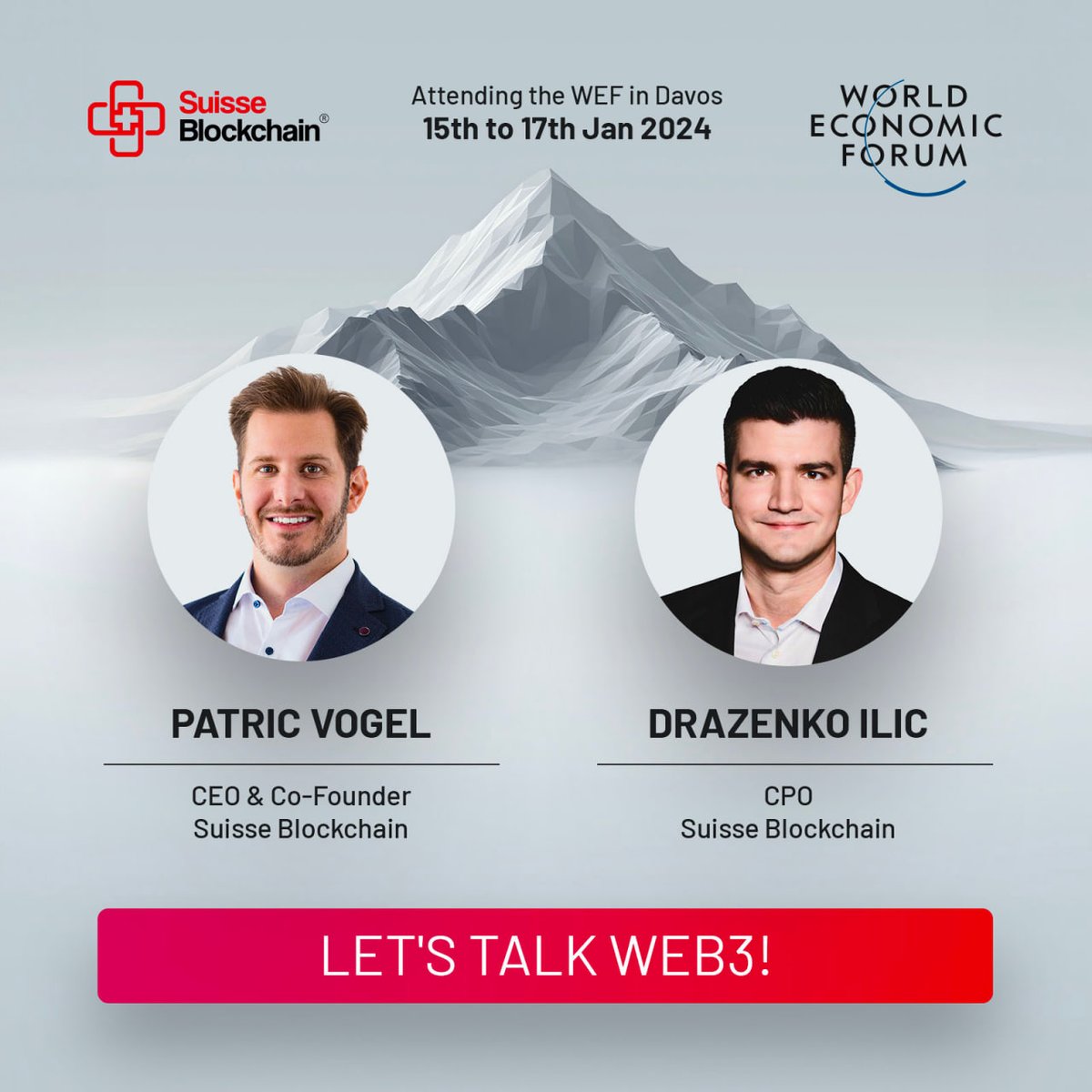 Suisse Blockchain at the World Economic Forum! 📅 Jan 15-17, 2024. Join us in Davos to discuss Web3 and the future of blockchain on the event floor. Be part of the conversation shaping global finance. #WEF2024 #SuisseBlockchain #BlockchainInnovation #Web3