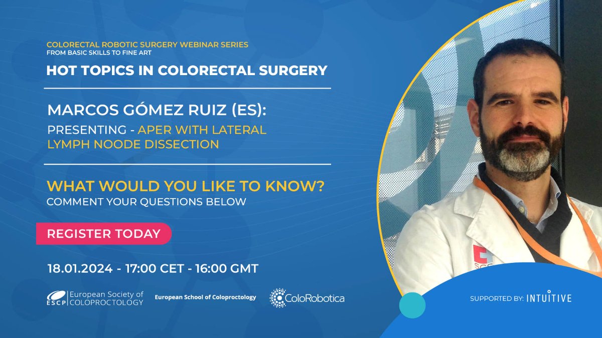 Learn more about APER with Lateral Lymph Node Dissection in our 'Hot Topics in #ColorectalSurgery' webinar with @M_GomezRuiz. Have questions for Marcos? Share them here. Register today to join us on 18.01.24 at 17:00 CET! i.mtr.cool/ibzxemcxvd #RoboticSurgery @YouESCP