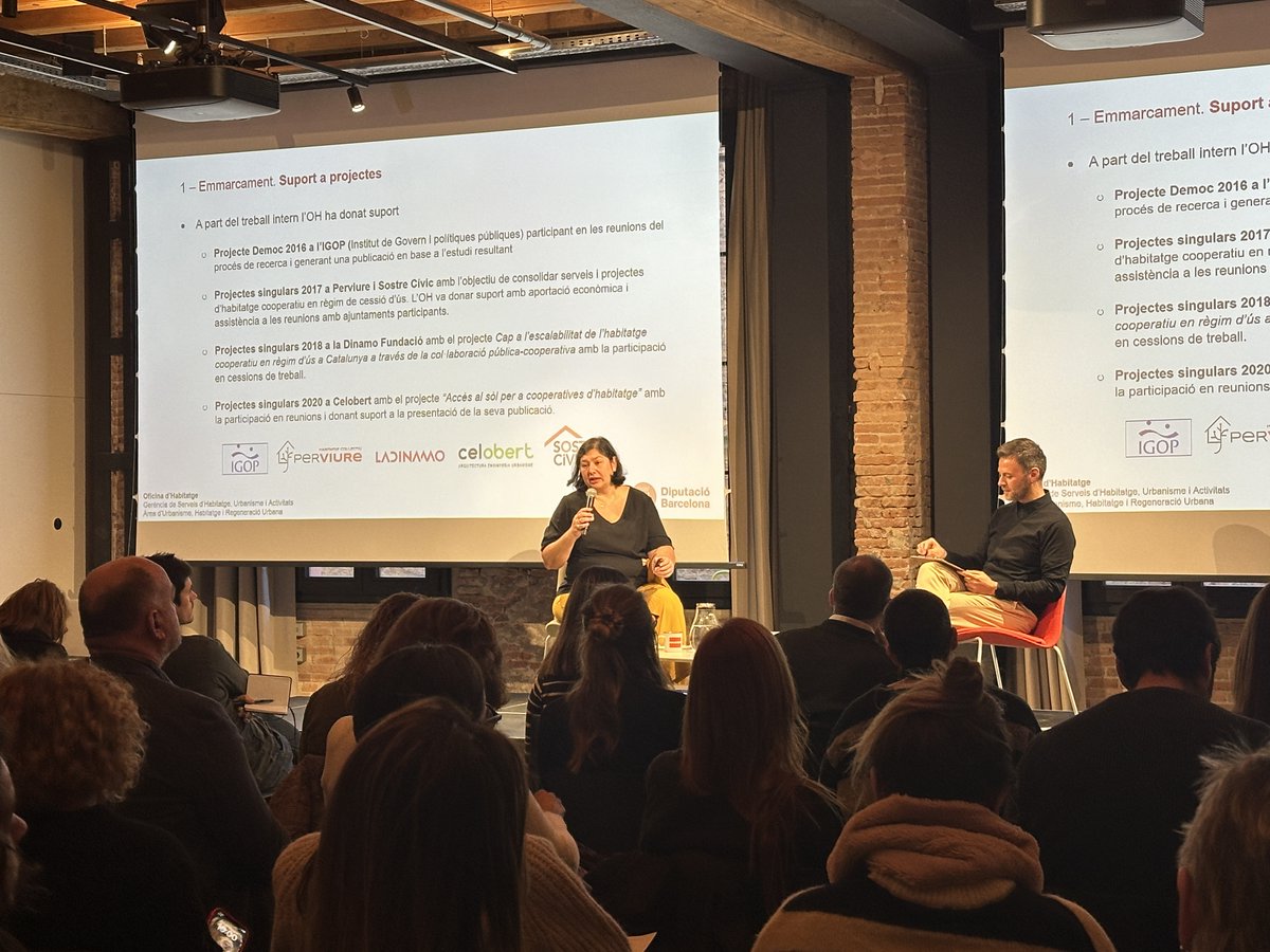 L'arquitecta de l'Oficina d'Habitatge de la <a href="/diba/">Diputació de Barcelona</a>, <a href="/LenaSenseE/">Lena Vidal</a>, reflexiona a la ponència inaugural sobre la implementació de cooperatives en cessió d'ús a través d'ens locals: "El model d’habitatge cooperatiu en cessió d’ús compleix amb l’objectiu de promoció d’habitatge social".