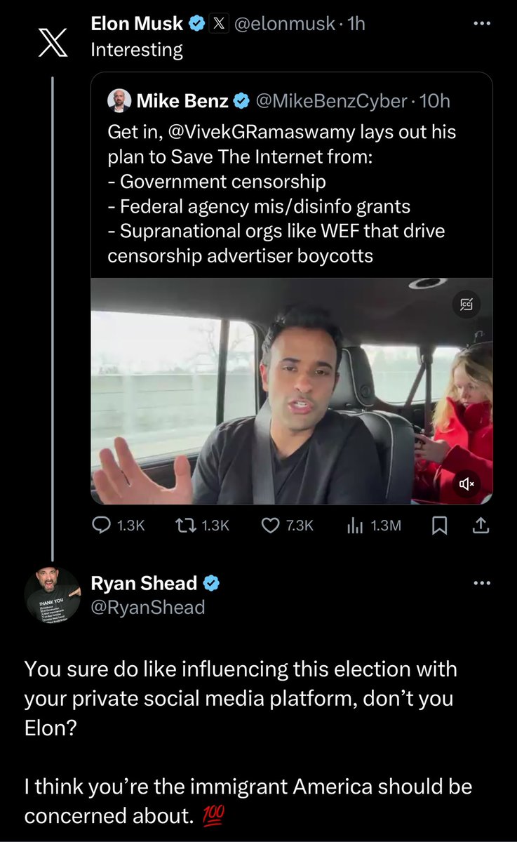 RyanShead's tweet photo. Elon Musk is a clear and present danger to America.

Have you ever seen @elonmusk highlight something interesting or positive about Biden and his administration?

Why was it only high profile left-wing accounts being banned in the middle of the night on X Monday?

Why was it a MAGA white nationalist account that got your attention after suspending me?  You seem to follow and support a lot of people subscribing to those ideologies while trashing woke liberals and banning them from your platform.

Most of us know the answer, but I ask anyway.