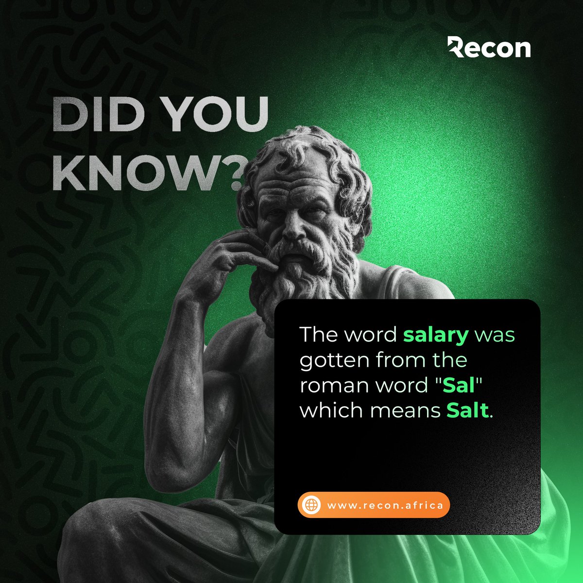 UseRecon's tweet photo. TGIF, but hold the salt!🥁

Remember the Roman soldiers getting paid in salt? Yeah, it's not the most exciting paycheck, right?  Imagine that email landing in your inbox: "Salary deposited... in sodium chloride."😂 https://t.co/U5wF6zrOQZ