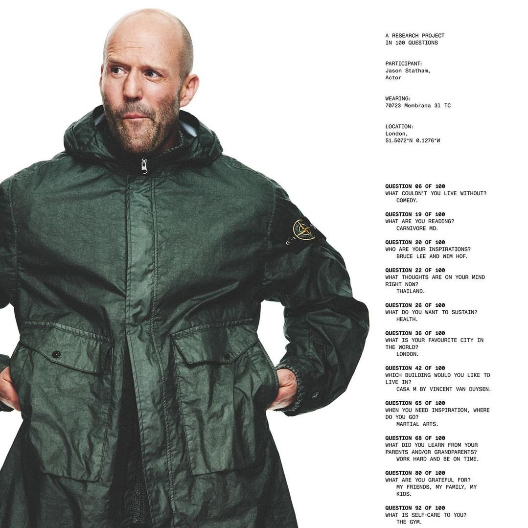 ついにステイサム御用達ブランドSTONE ISLANDのモデルを本人がしてる