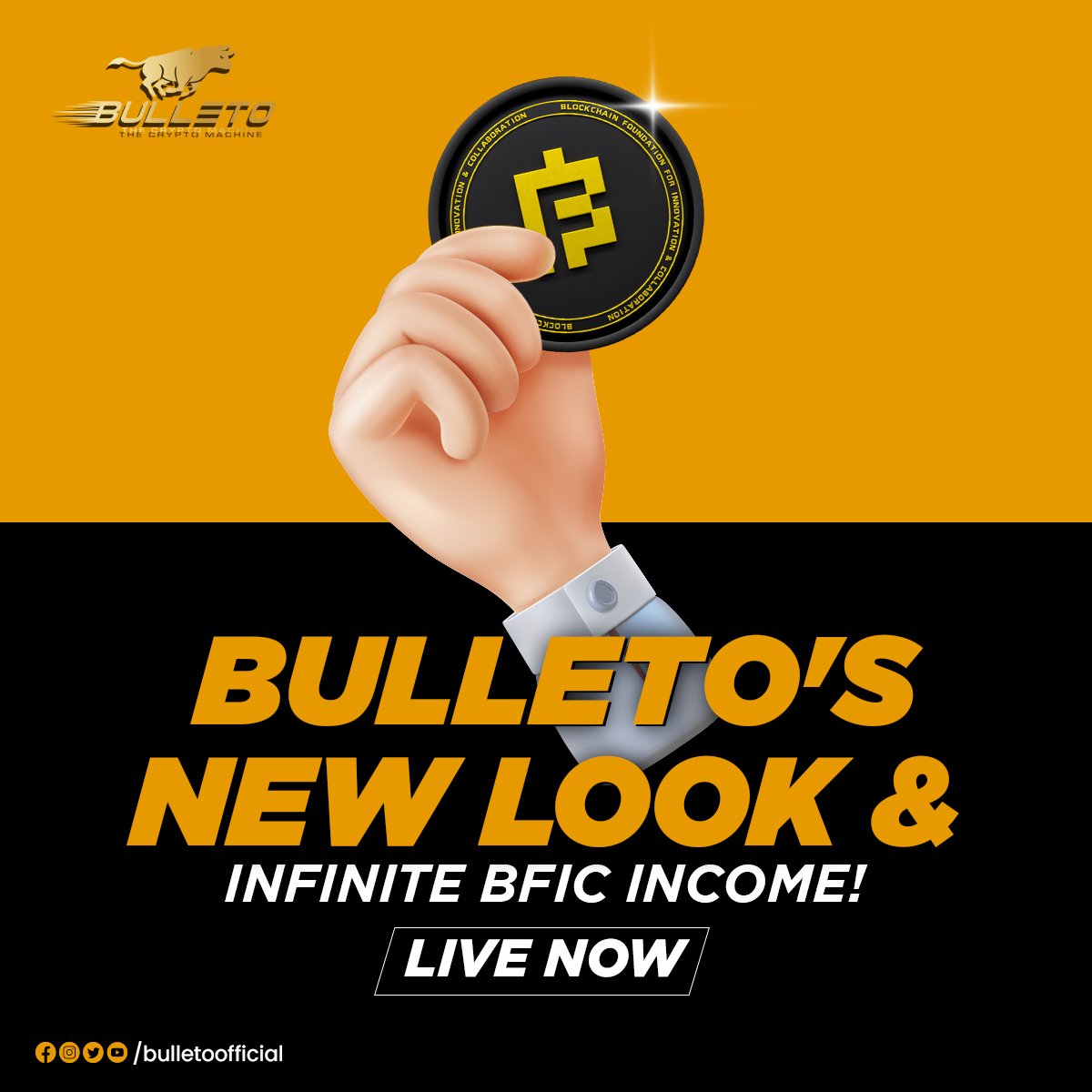 blovenetwork5's tweet photo. Experience the revolution,
Bulleto's new look is LIVE ๐
seize the infinite BFIC income stream! ๐ฐ
#Bulleto #BFIC #BFICoin #BulletoNewLook #CryptoMachine #CoMatrix #Crypto #Blockchain #BlockchainFoundationforinnovationandcollabration #BFICCommunity #Live #BulletoisLive https://t.co/f6HQV0CB74