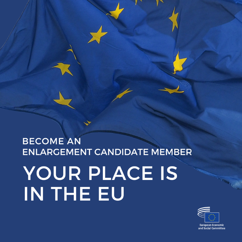 EU_EESC's tweet photo. Let’s take a step closer to an enlarged Union.

#CivilSociety representatives from EU candidate countries, you still have time to become an "Enlargement Candidate Member" (ECM).

Don’t miss the opportunity, apply before 25 January. ↓