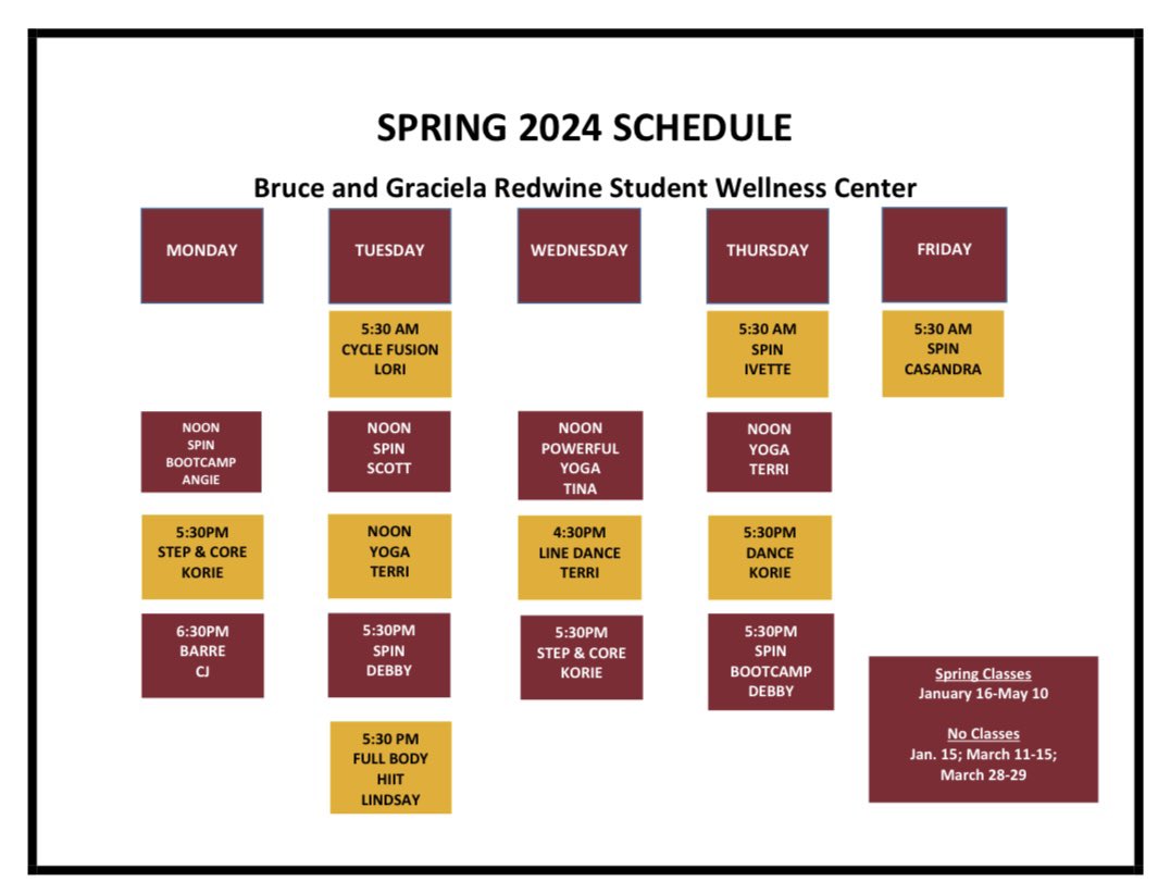 Let’s go!! Spring 2024 group fitness classes!! Can’t wait to have you back Mustangs!