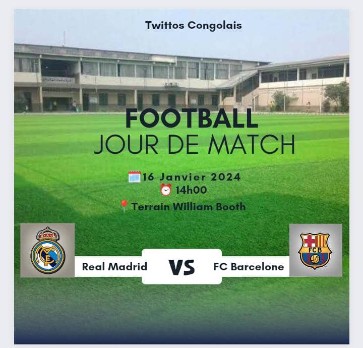 luboyaC05's tweet photo. 📣🏆 Ne manquez pas le match tant attendu entre les twittos congolais ! Ce 16 janvier à 14h, rendez-vous sur le terrain William Booth pour assister à un match palpitant où les esprits créatifs s'affronteront.
#MatchDesTwittos #CongoTwitter #WilliamBooth https://t.co/LelWClHNqg