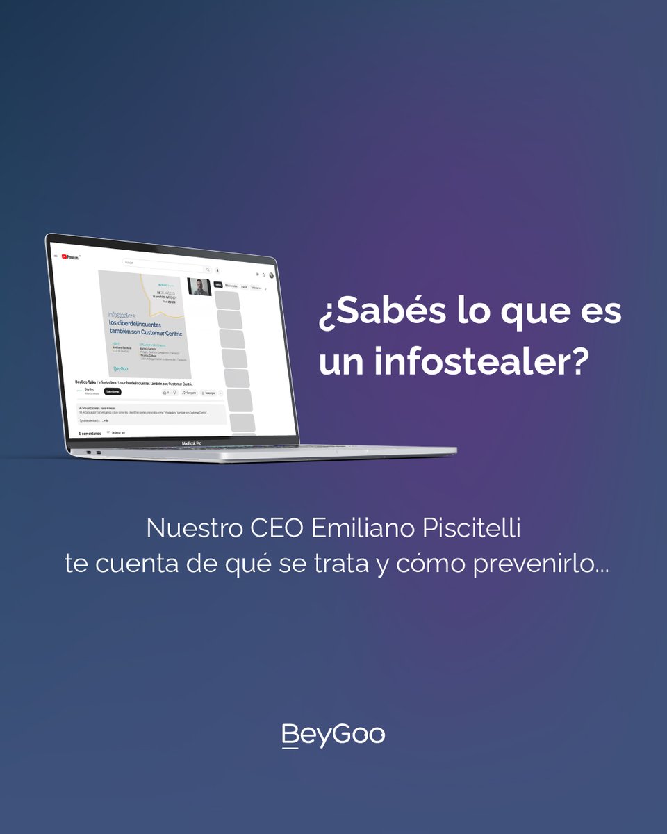 ¿Sabes lo que es un infostealer? Nuestro CEO Emiliano Piscitelli te cuenta de que se trata y como prevenirlo.

.
Miralo en nuestro canal de YouTube: #BeyGoo Talks | #Infostealers: Los ciberdelincuentes también son Customer Centric ▶️  youtube.com/watch?v=Cuv-_-… 
.⁣
<a href="/emilianox/">Emiliano Piscitelli</a>