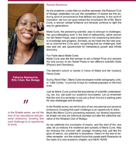 rctMulago's tweet photo. 🎉 Our ROLI Chair's article featured in the Insight magazine, focusing on radiant resilience inspired by Ms. Marie Curie, the first woman to win a Nobel Prize. Such an inspiring read! https://t.co/jc5wwbnsK6