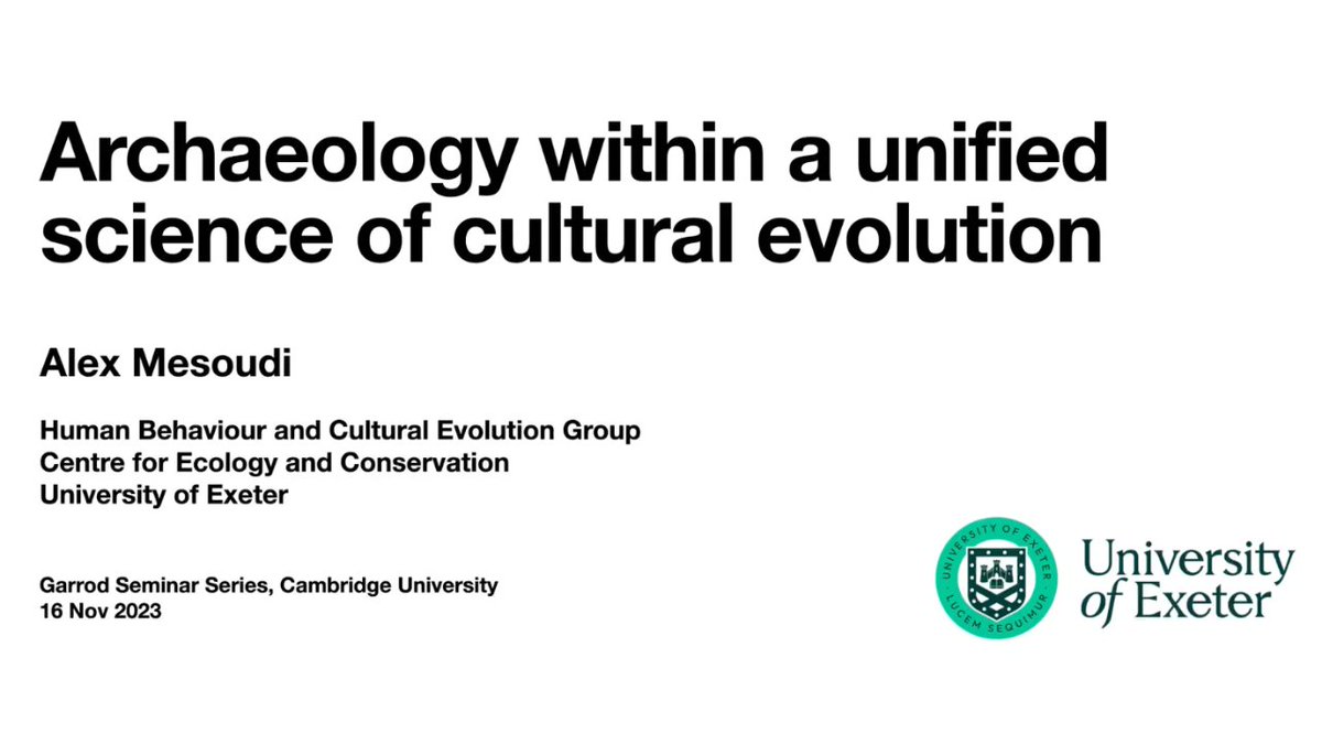 📣Great news! 📣Prof. @amesoudi has kindly produced a recording of his talk “Archaeology within a unified science of cultural evolution” as part of the Garrod Seminar Series last term. 📽️Watch it on our YouTube channel here: youtu.be/pyves6t84zk