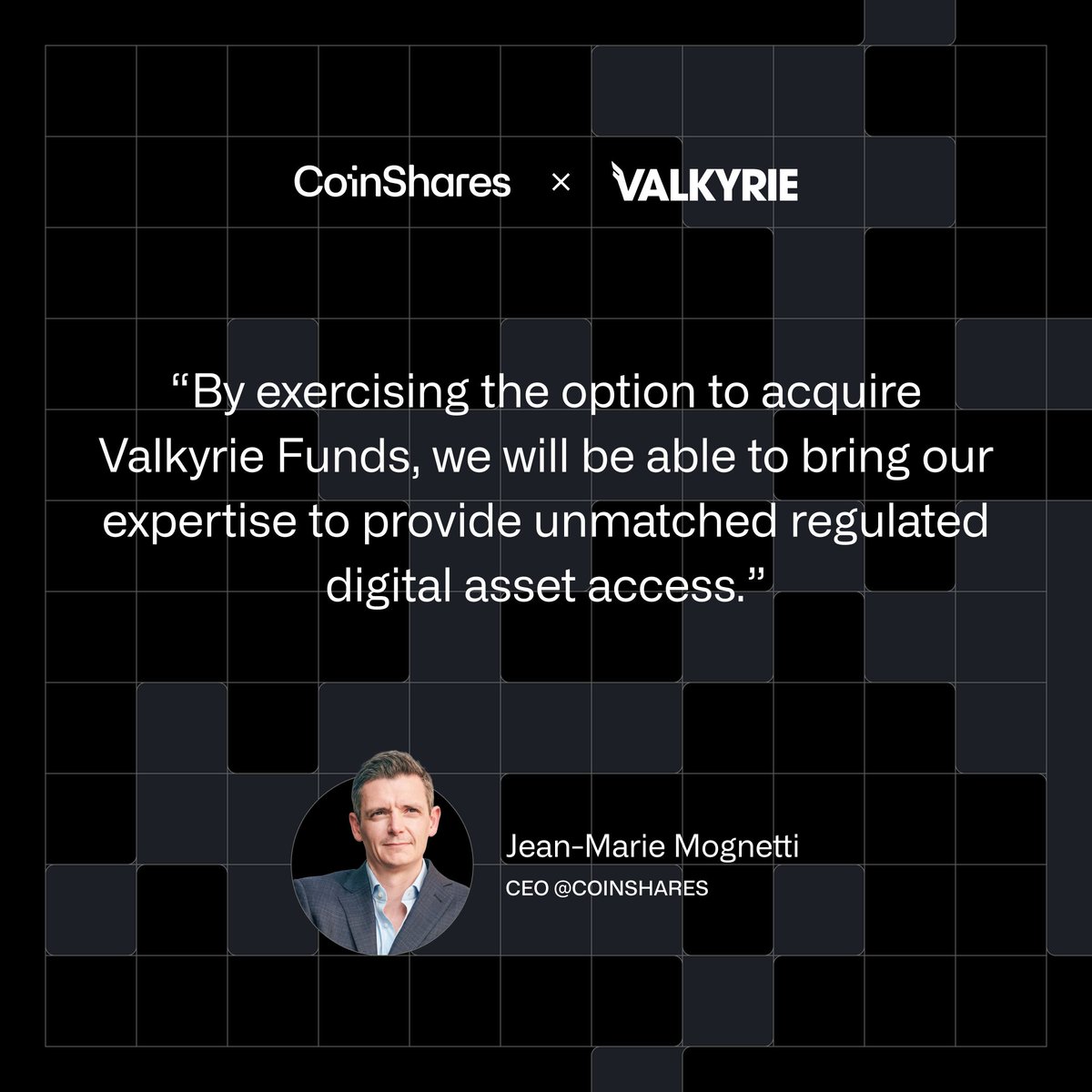 We are pleased to announce that we have exercised the option to acquire the  U.S.-based digital asset manager @ValkyrieFunds LLC, whose Spot Bitcoin ETF  (Valkyrie Bitcoin Fund) was approved this week. This